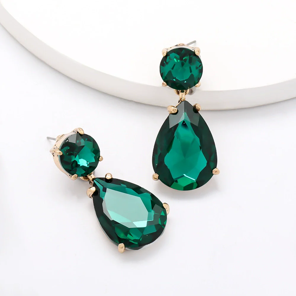 Alloy Dropshaped Diamondencrusted Glass Women's Earrings Old Money Style Geometric Design