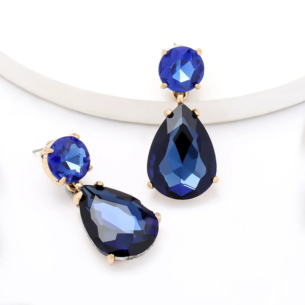 Alloy Dropshaped Diamondencrusted Glass Women's Earrings Old Money Style Geometric Design - Image 3