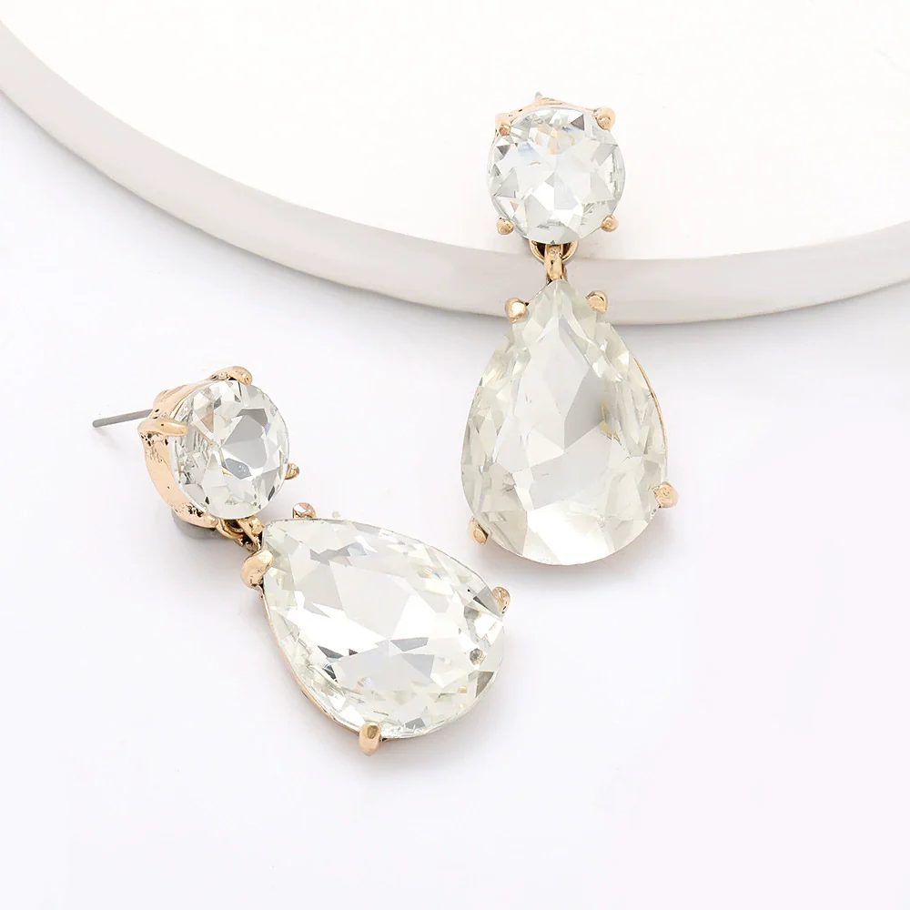 Alloy Dropshaped Diamondencrusted Glass Women's Earrings Old Money Style Geometric Design - Image 4