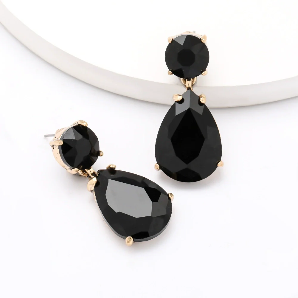 Alloy Dropshaped Diamondencrusted Glass Women's Earrings Old Money Style Geometric Design - Image 7