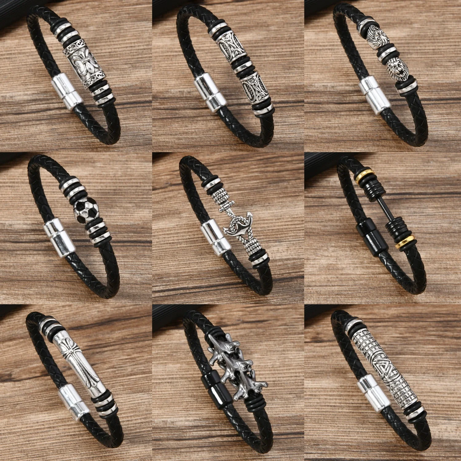 Alloy Dumbbell Geometric Leather Woven Polishing Unisex Men's Bracelet Jewelry Fashion