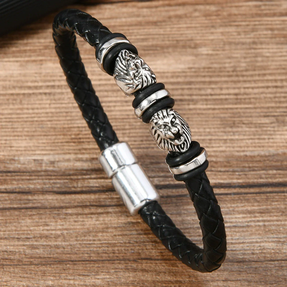 Alloy Dumbbell Geometric Leather Woven Polishing Unisex Men's Bracelet Jewelry Fashion - Image 10