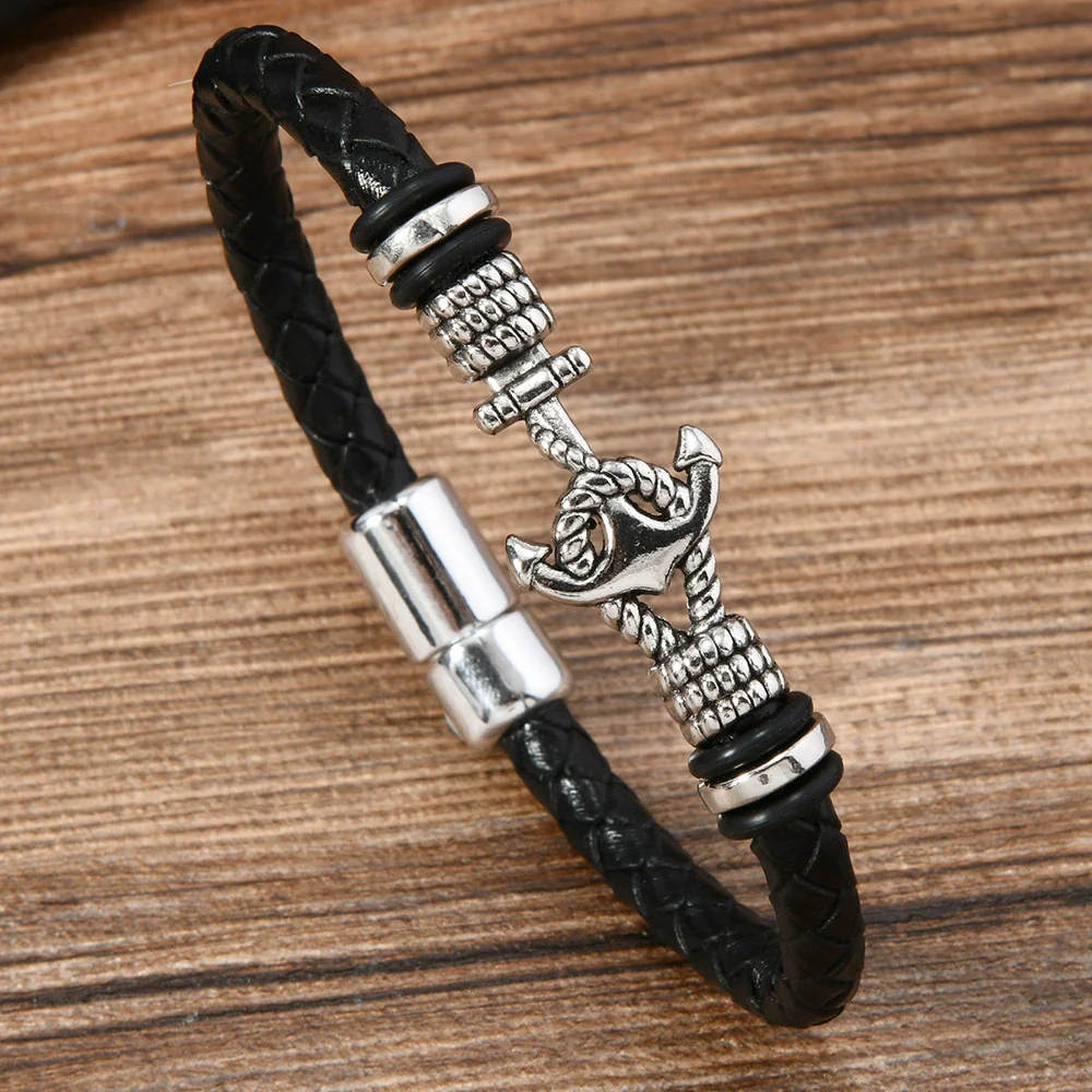Alloy Dumbbell Geometric Leather Woven Polishing Unisex Men's Bracelet Jewelry Fashion - Image 12
