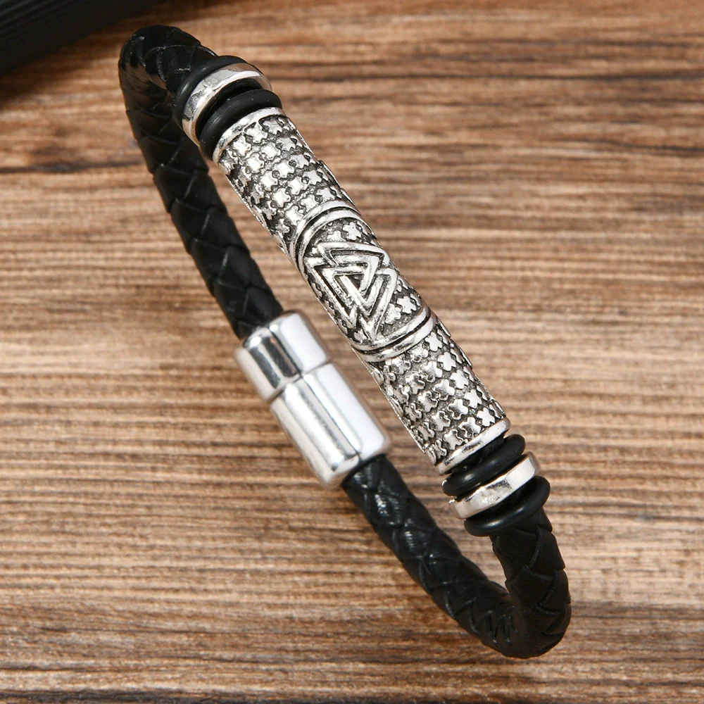 Alloy Dumbbell Geometric Leather Woven Polishing Unisex Men's Bracelet Jewelry Fashion - Image 13