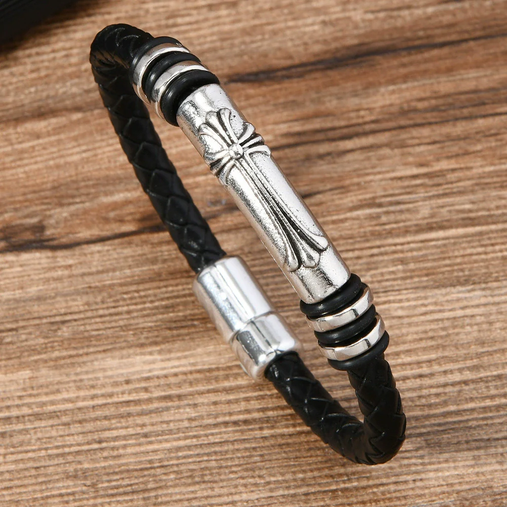Alloy Dumbbell Geometric Leather Woven Polishing Unisex Men's Bracelet Jewelry Fashion - Image 14
