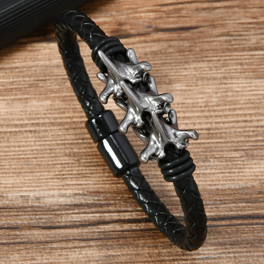 Alloy Dumbbell Geometric Leather Woven Polishing Unisex Men's Bracelet Jewelry Fashion - Image 15