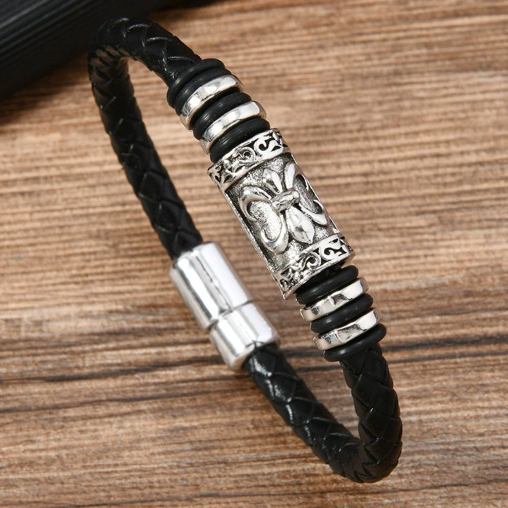 Alloy Dumbbell Geometric Leather Woven Polishing Unisex Men's Bracelet Jewelry Fashion - Image 8