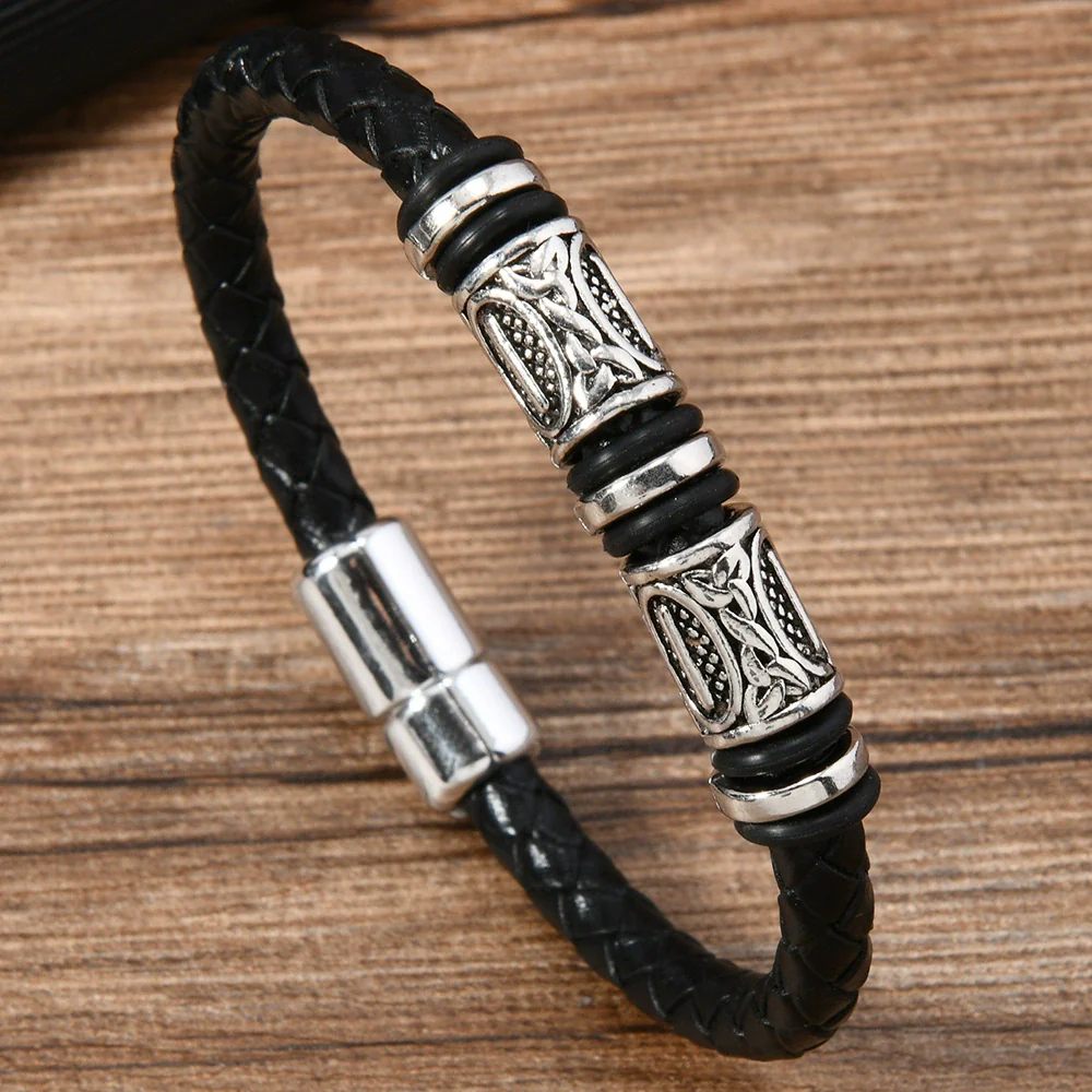 Alloy Dumbbell Geometric Leather Woven Polishing Unisex Men's Bracelet Jewelry Fashion - Image 9