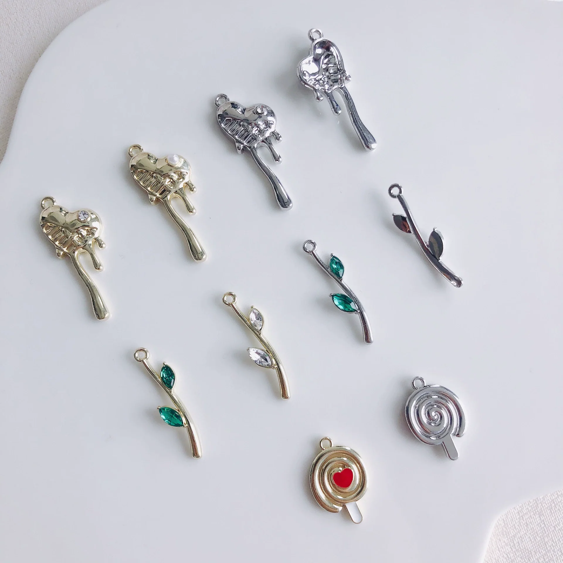 Alloy Electroplated Fresh Asymmetric Onepiece Lollipop Branch Earrings Jewelry Accessories - Image 3