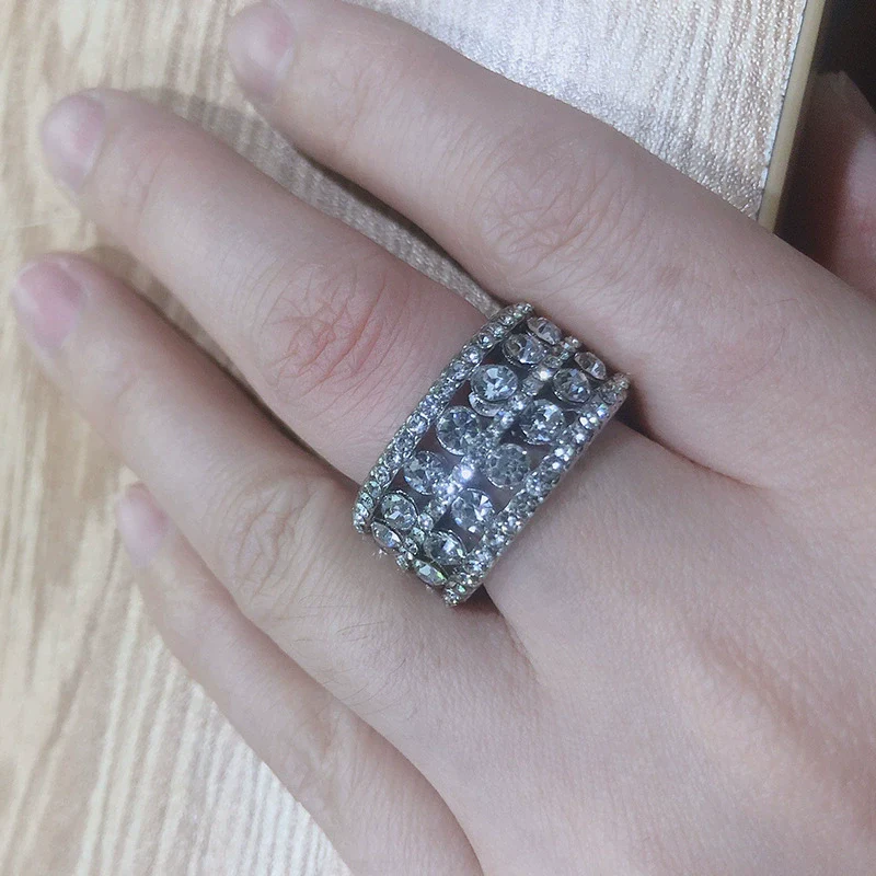 Alloy Electroplating Geometric Doublerow Hollow Microinlaid Zircon Women's Ring Jewelry - Image 2