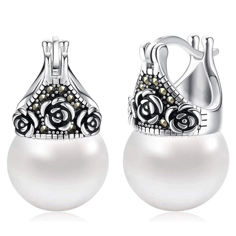 Alloy Elegant Geometric And Flower Pattern Zircon Inlaid Rose Earrings For Women