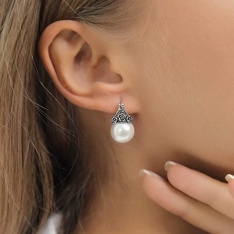 Alloy Elegant Geometric And Flower Pattern Zircon Inlaid Rose Earrings For Women - Image 3