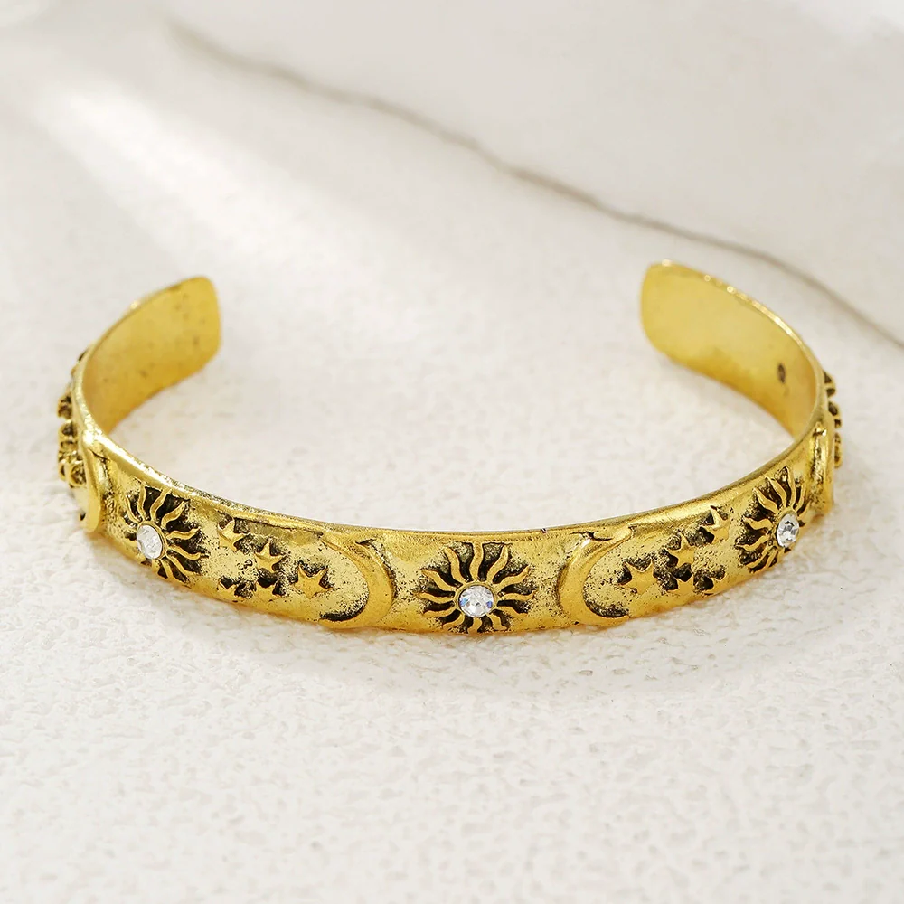 Alloy Embossed Diamond Sun And Moon Open Bracelet Electroplating Geometric Style