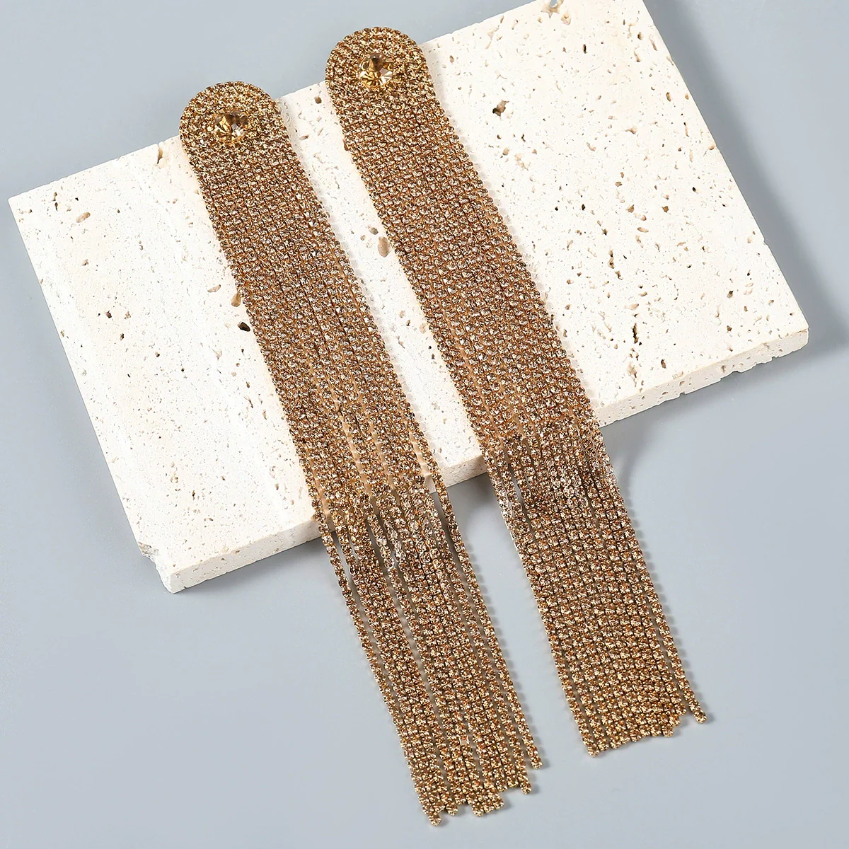 Alloy Encrusted Rhinestone Long Tassel Earrings Trendy Women's Fashionable Earrings - Image 2