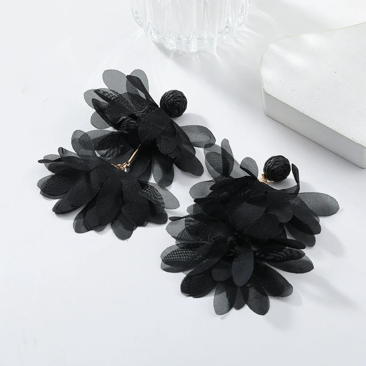Alloy Fabric Handmade Geometric Round Petal Tassel Earrings For Women With Diamond Treatment - Image 3