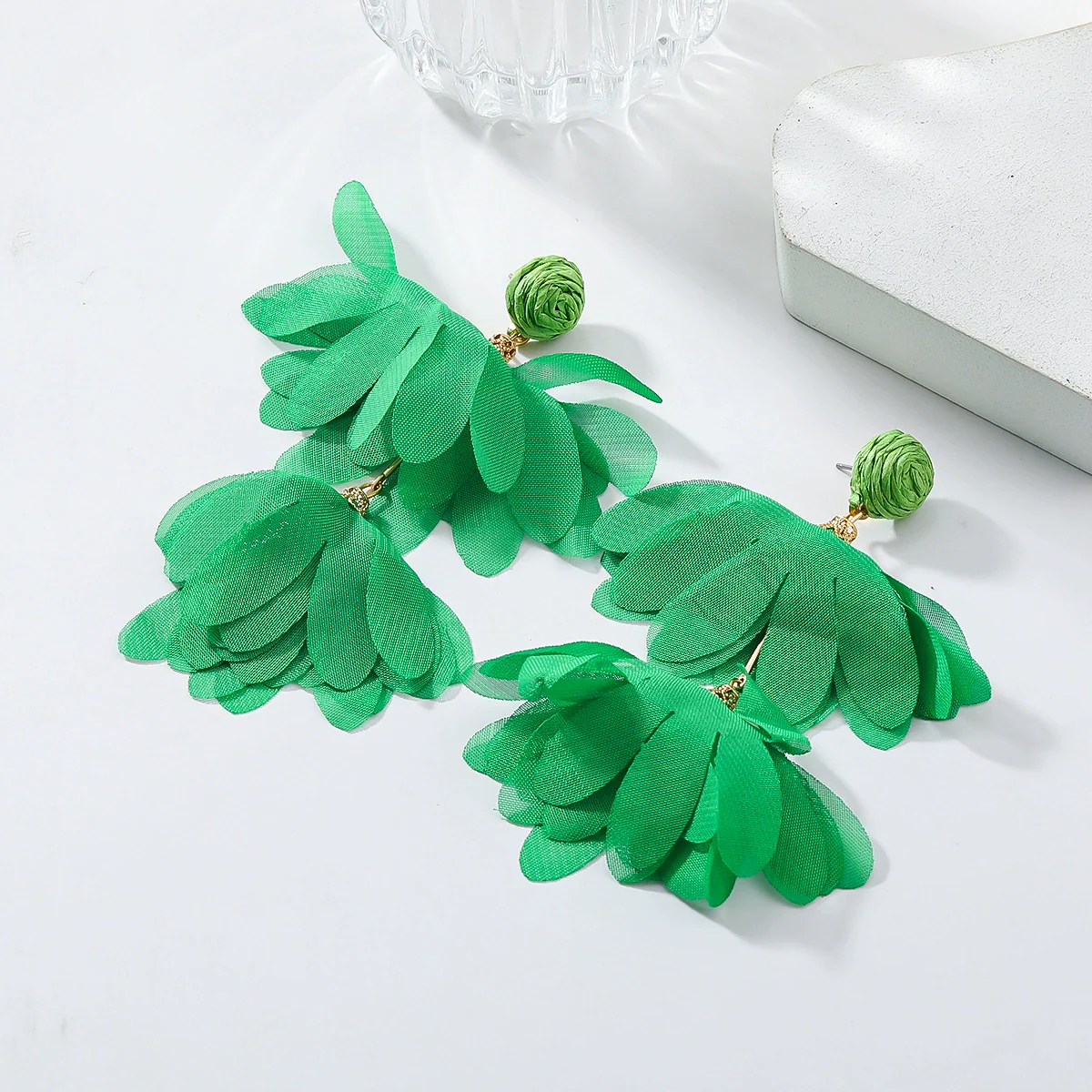 Alloy Fabric Handmade Geometric Round Petal Tassel Earrings For Women With Diamond Treatment - Image 4