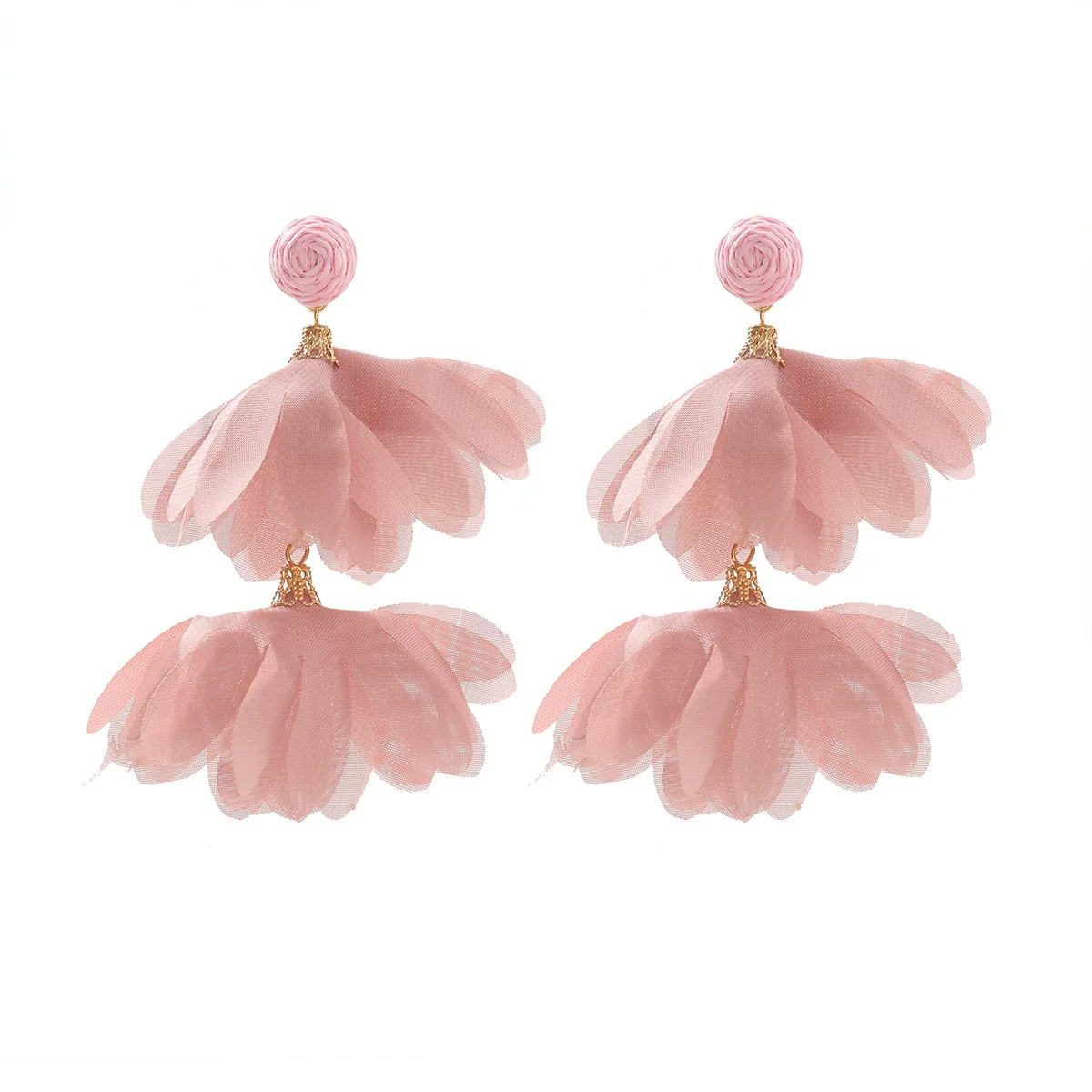 Alloy Fabric Handmade Geometric Round Petal Tassel Earrings For Women With Diamond Treatment - Image 6