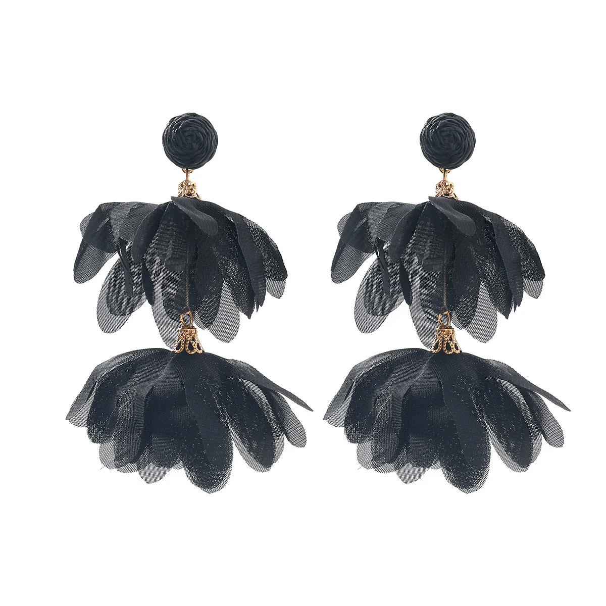Alloy Fabric Handmade Geometric Round Petal Tassel Earrings For Women With Diamond Treatment - Image 7