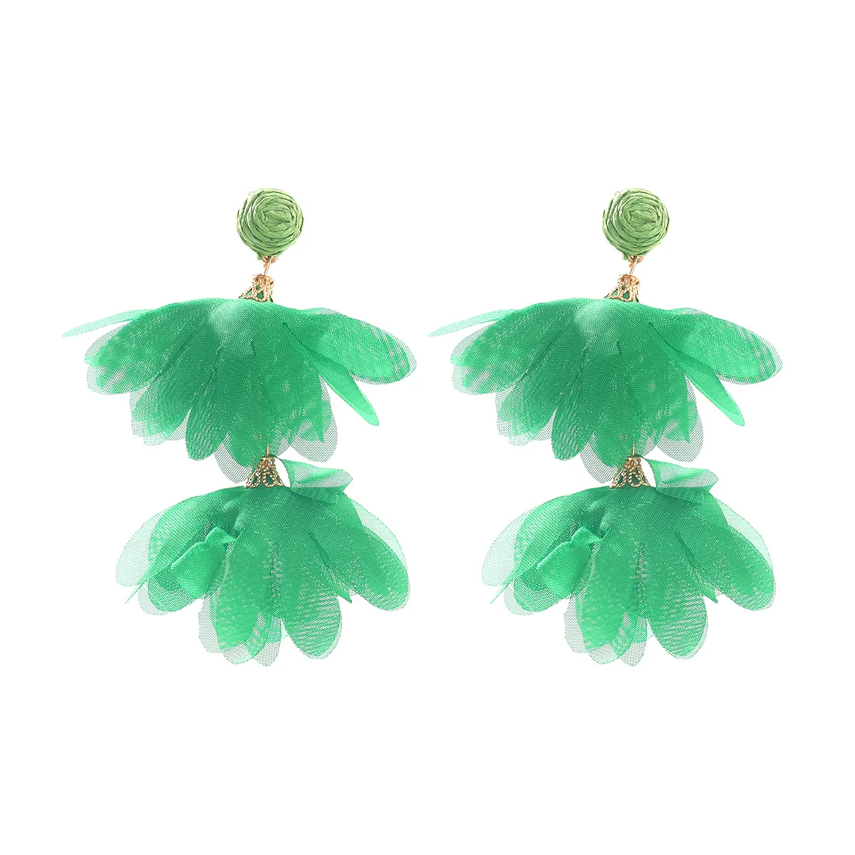 Alloy Fabric Handmade Geometric Round Petal Tassel Earrings For Women With Diamond Treatment - Image 8