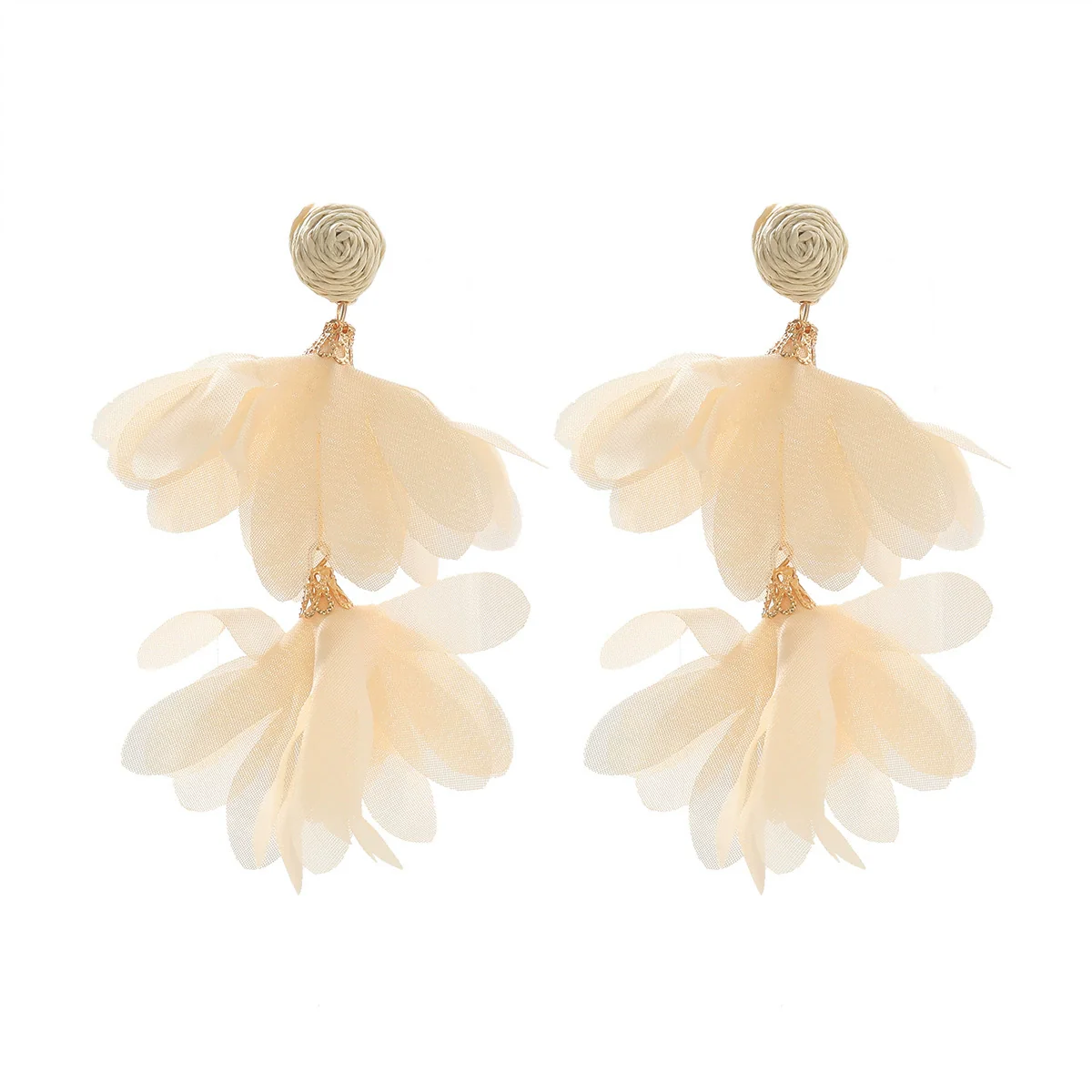 Alloy Fabric Handmade Geometric Round Petal Tassel Earrings For Women With Diamond Treatment - Image 9