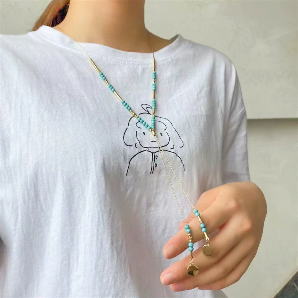 Alloy Fake Turquoise Handmade Geometric Multilayered Women's Necklace With Snake Bone Chain And Electroplating