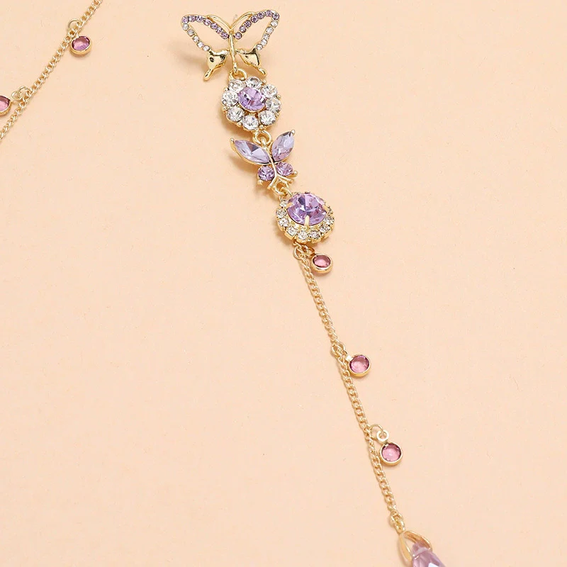 Alloy Fashion Cool Purple Butterfly Long Tassel Earrings With Diamond Design - Image 4