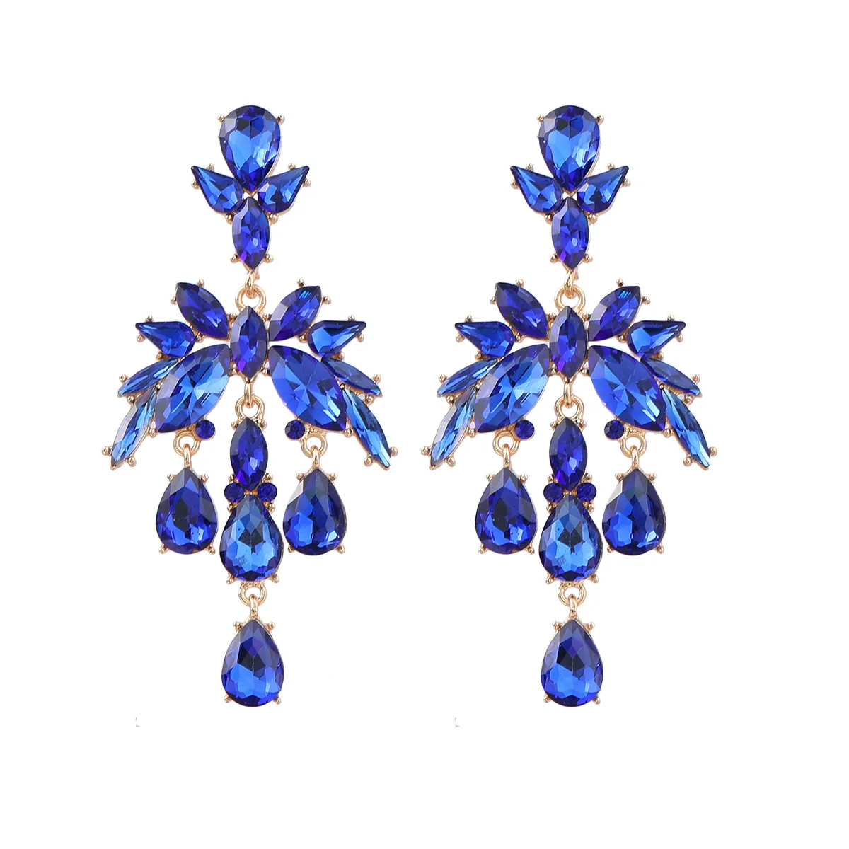Alloy Fashion Style Diamondinlaid Dropshaped Flower Earrings For Women - Image 5
