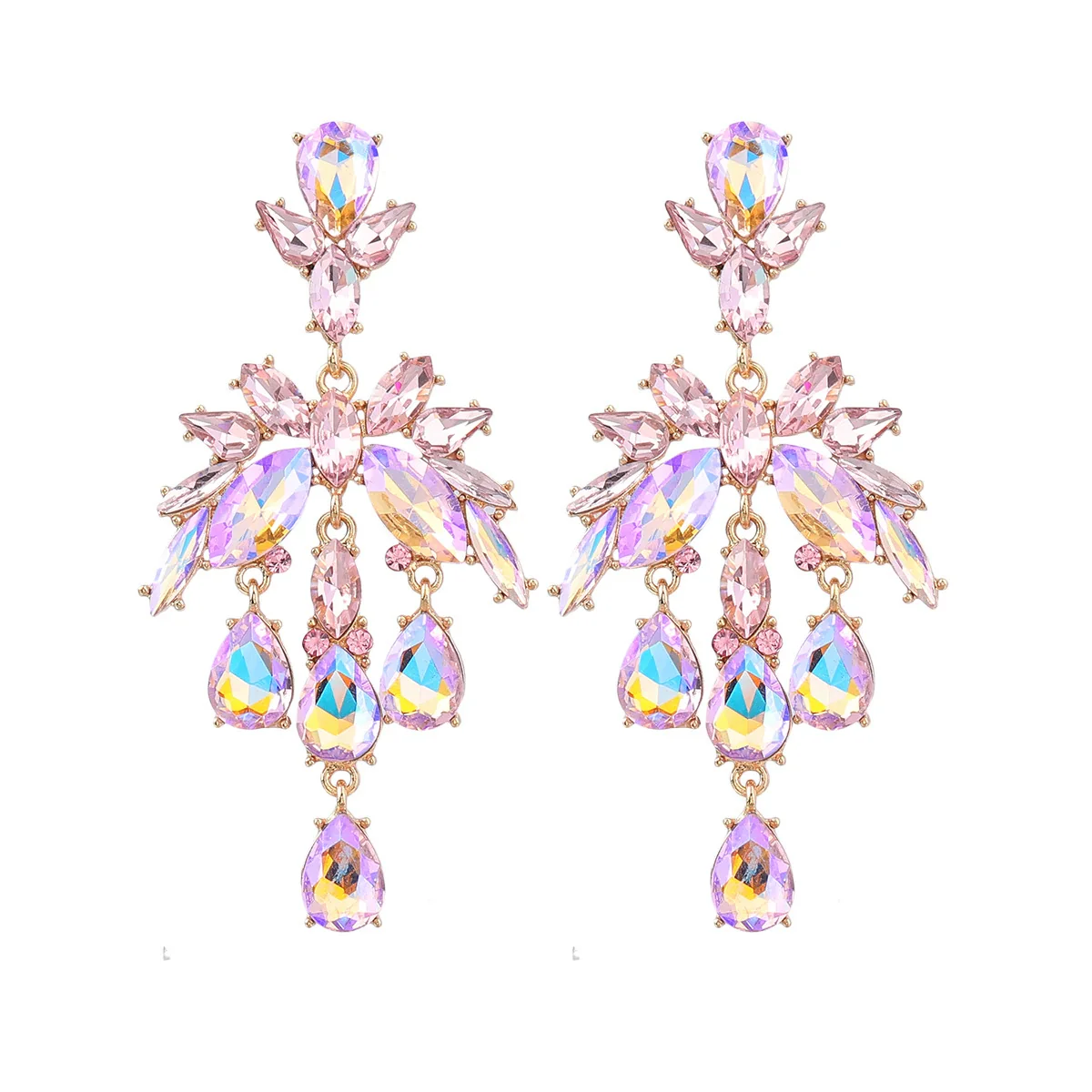 Alloy Fashion Style Diamondinlaid Dropshaped Flower Earrings For Women - Image 8