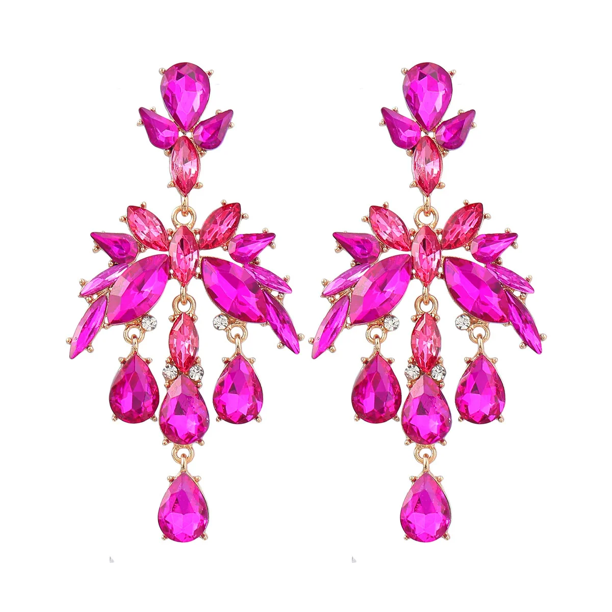 Alloy Fashion Style Diamondinlaid Dropshaped Flower Earrings For Women - Image 9