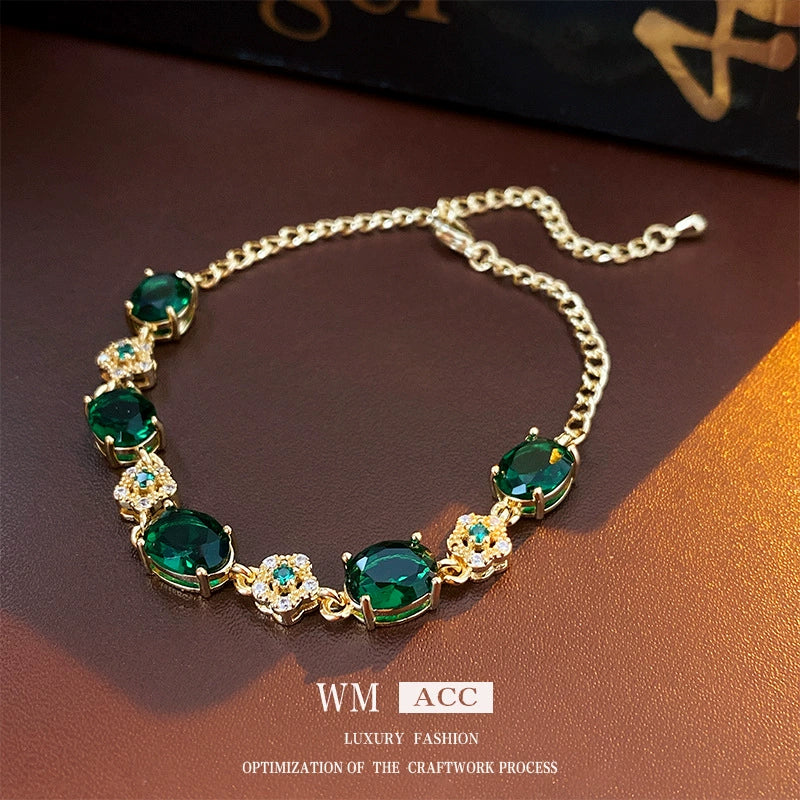 Alloy Flower Emerald Diamond Light Luxury Women's Bracelet With Gold Electroplating - Image 4
