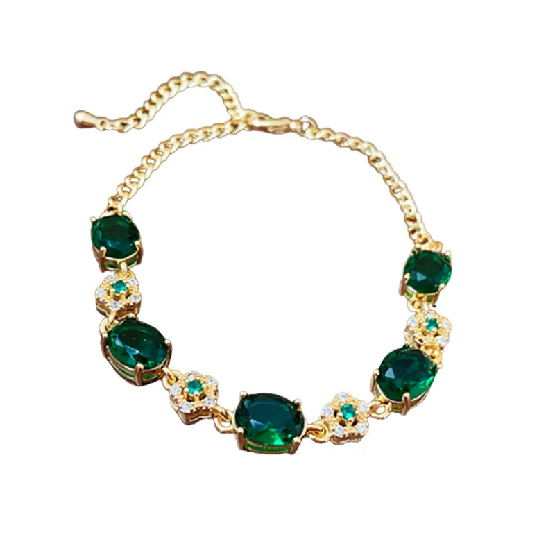 Alloy Flower Emerald Diamond Light Luxury Women's Bracelet With Gold Electroplating - Image 5