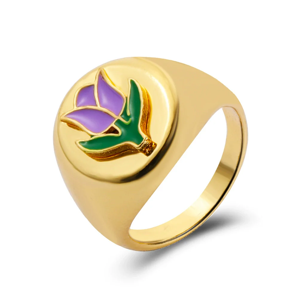 Alloy Flower Heart Ring Retro Creative Dripping Oil Women's - Image 6