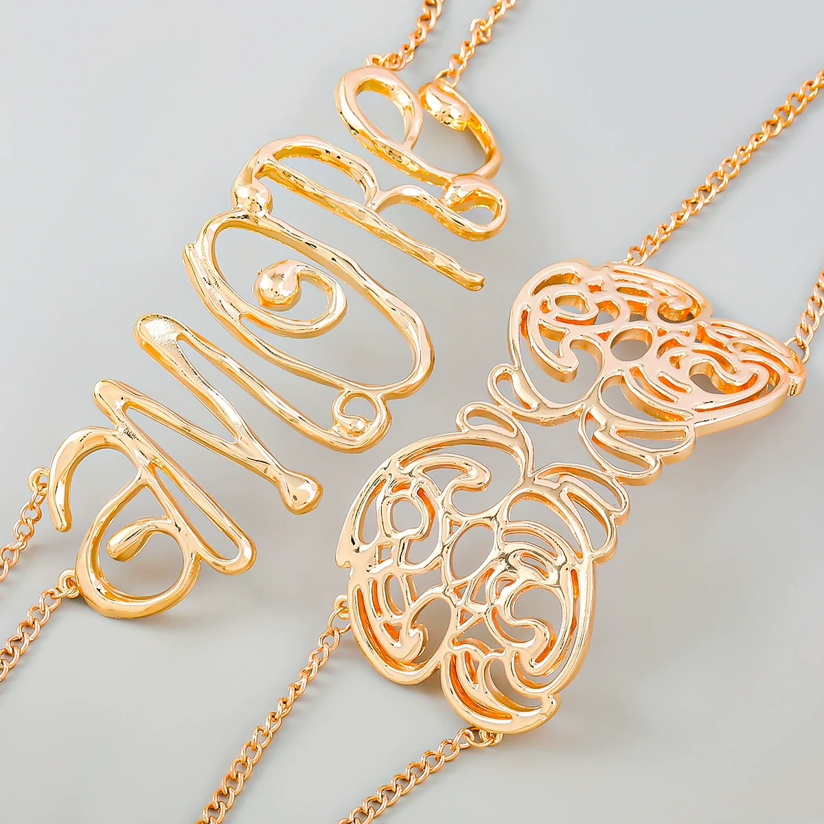 Alloy Flower Letter Necklace Electroplated Snake Bone Chain For Women Retro Hiphop Exaggerated Style