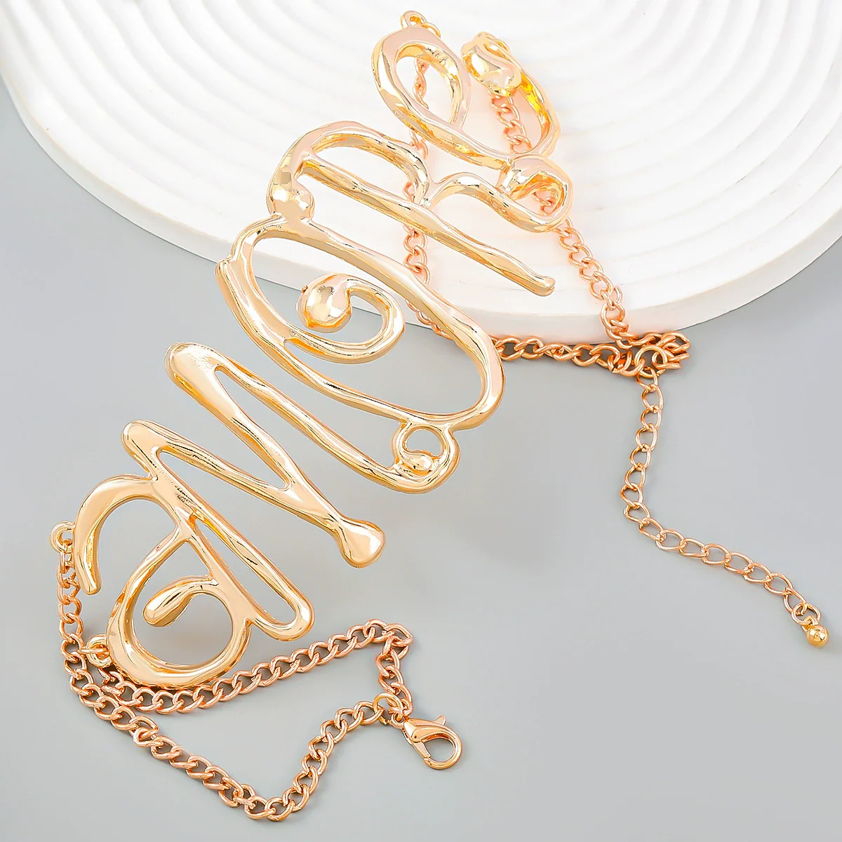 Alloy Flower Letter Necklace Electroplated Snake Bone Chain For Women Retro Hiphop Exaggerated Style - Image 3