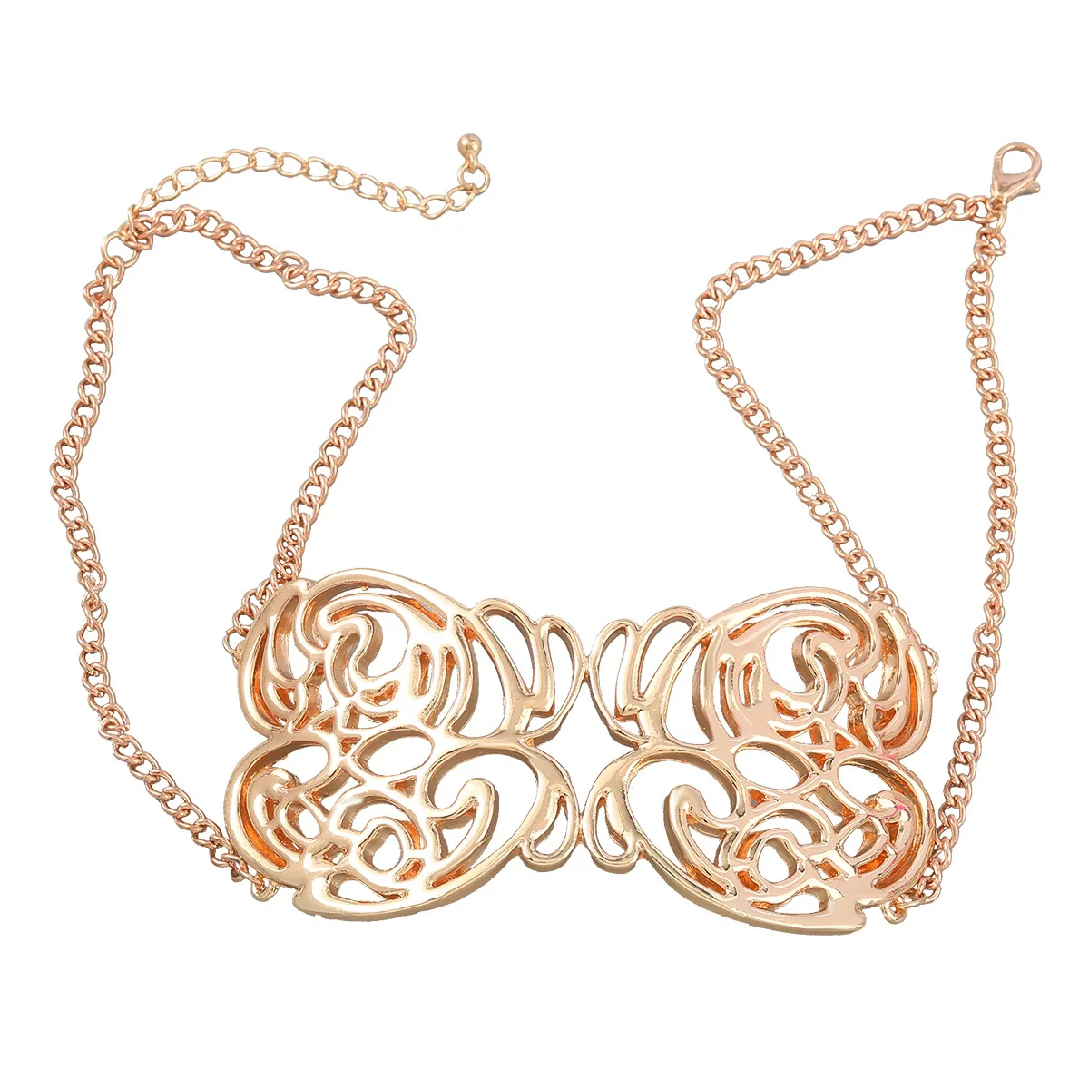 Alloy Flower Letter Necklace Electroplated Snake Bone Chain For Women Retro Hiphop Exaggerated Style - Image 4