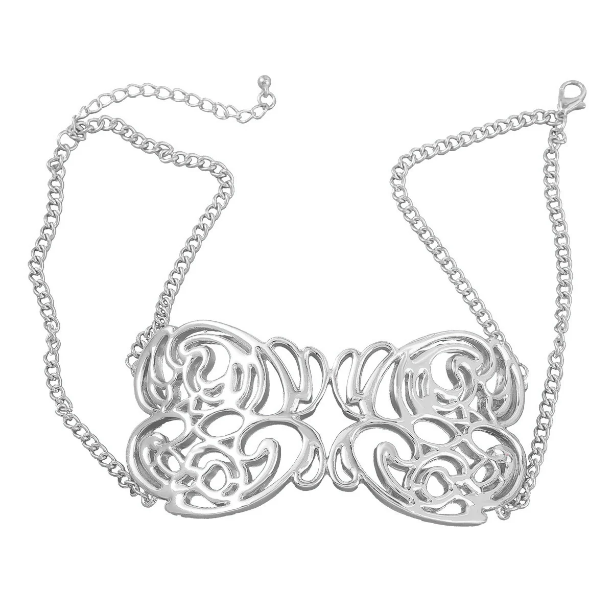 Alloy Flower Letter Necklace Electroplated Snake Bone Chain For Women Retro Hiphop Exaggerated Style - Image 6