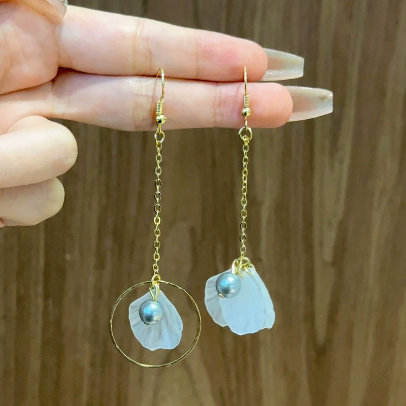 Alloy Flower Petal Beads Asymmetric Light Luxury Women's Earrings With Electroplating