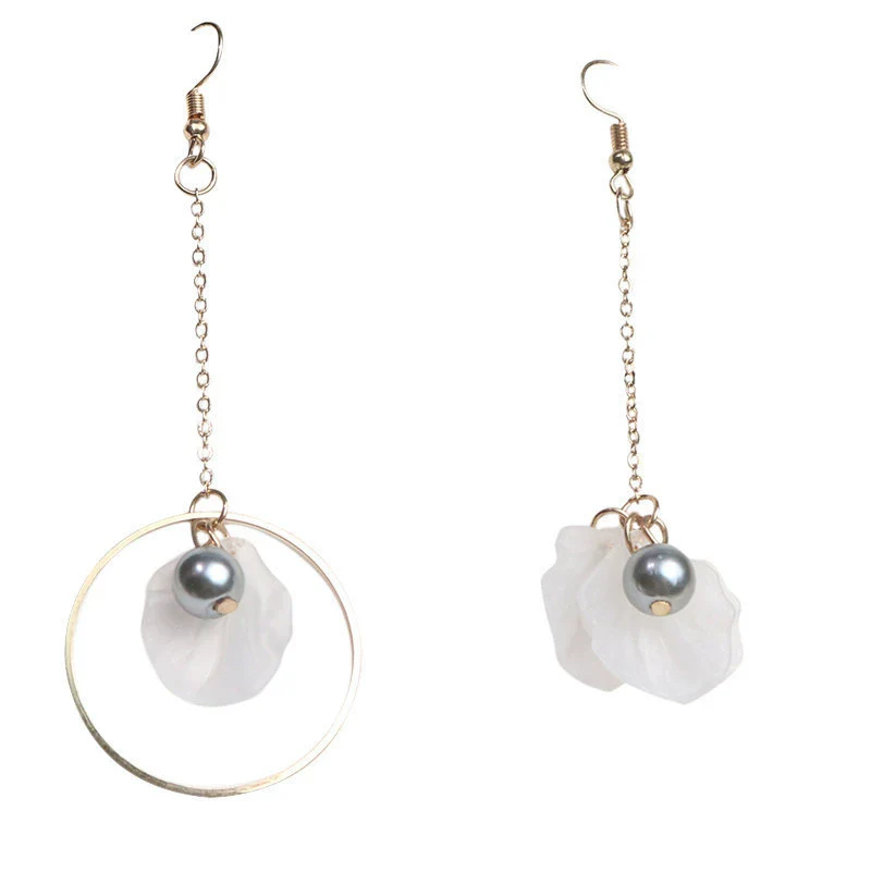 Alloy Flower Petal Beads Asymmetric Light Luxury Women's Earrings With Electroplating - Image 5