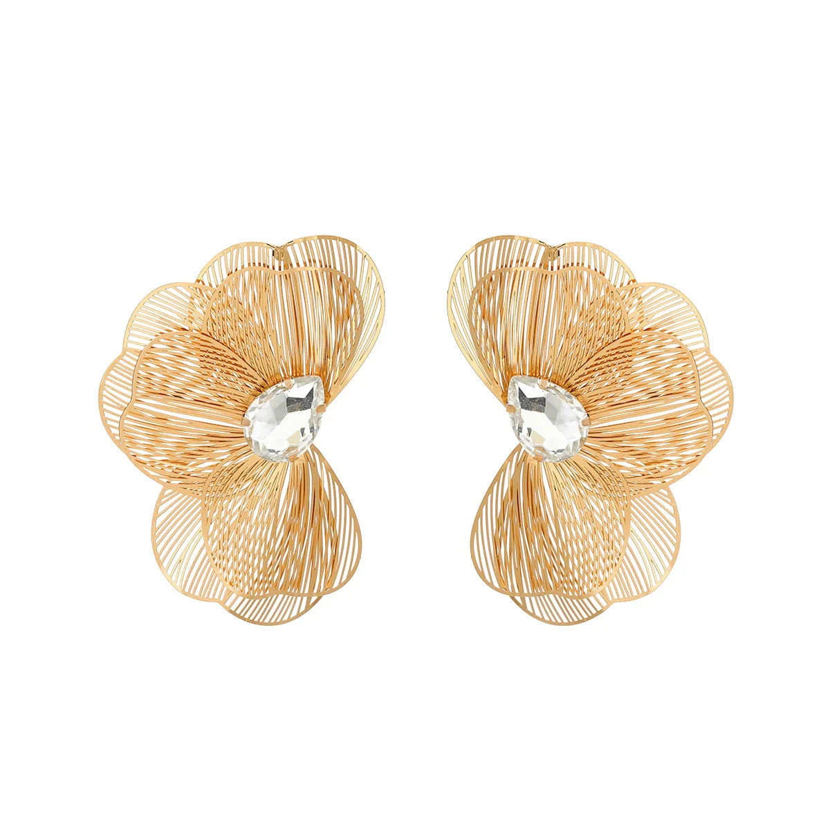 Alloy Flower Petals Diamondencrusted Earrings For Women - Image 5