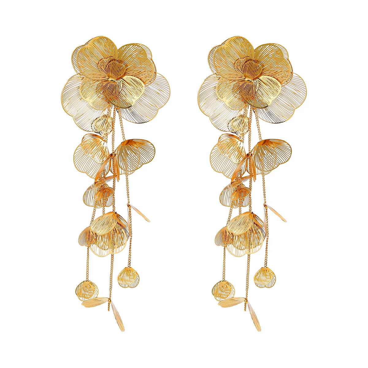 Alloy Flower Women's Light Luxury Multilayer Exaggerated Earrings With Electroplating - Image 5