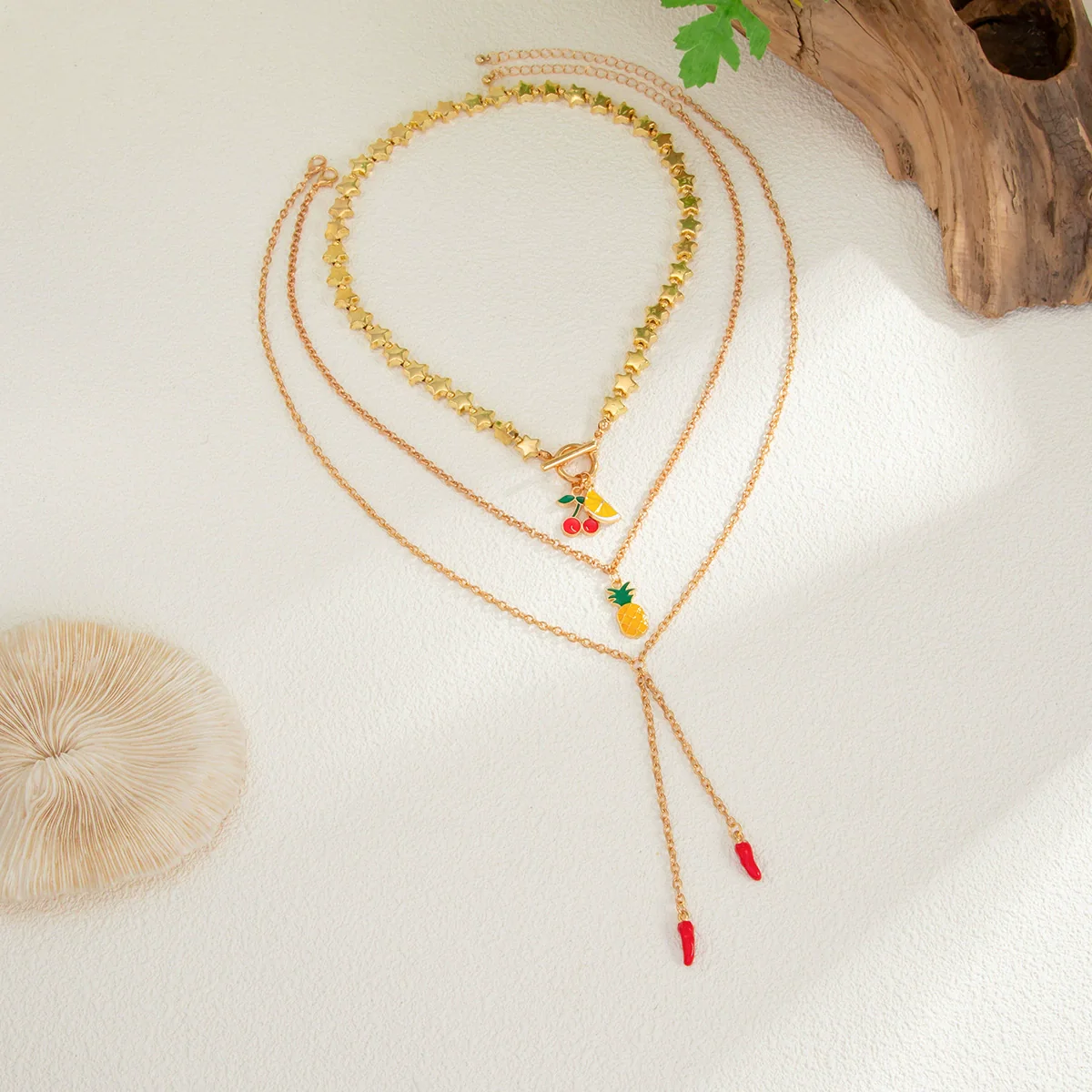 Alloy Fruit Fivepointed Star Beaded Necklace For Women With Electroplating - Image 4