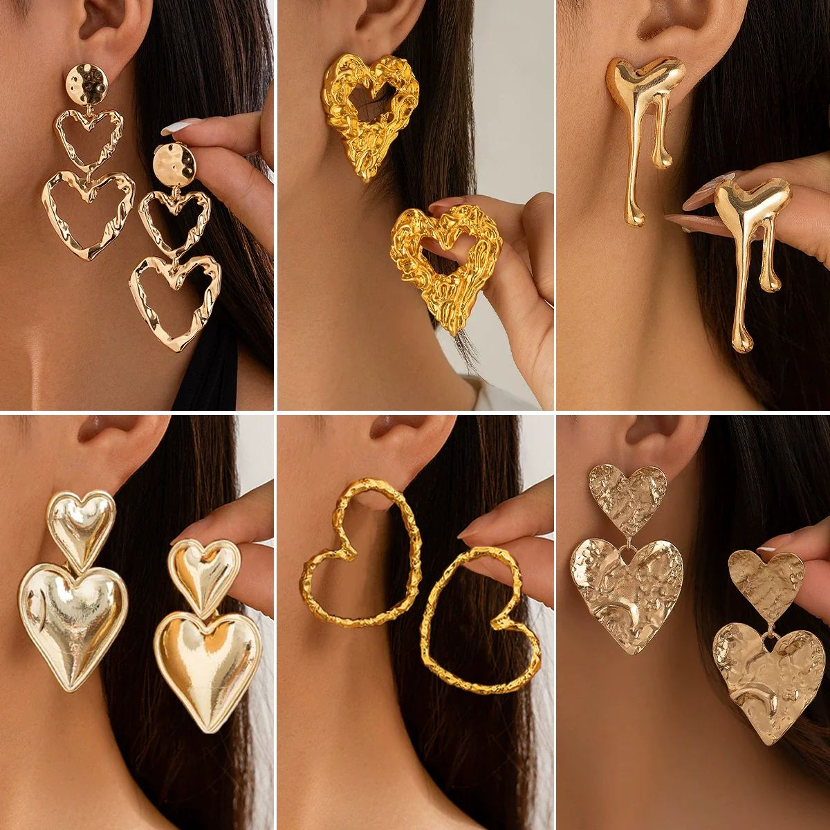 Alloy Geometric And Heart Shape Liquid Love Tassel Earrings For Women With Electroplating