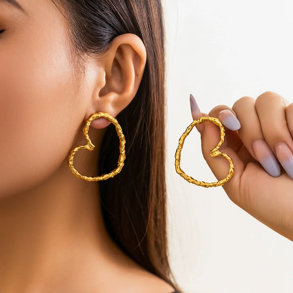 Alloy Geometric And Heart Shape Liquid Love Tassel Earrings For Women With Electroplating - Image 8