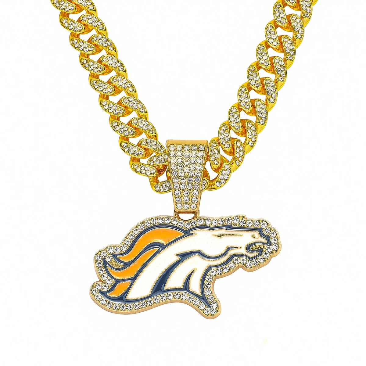 Alloy Geometric Animal Wolf Pendant Cuban Chain Necklace For Men With Diamond