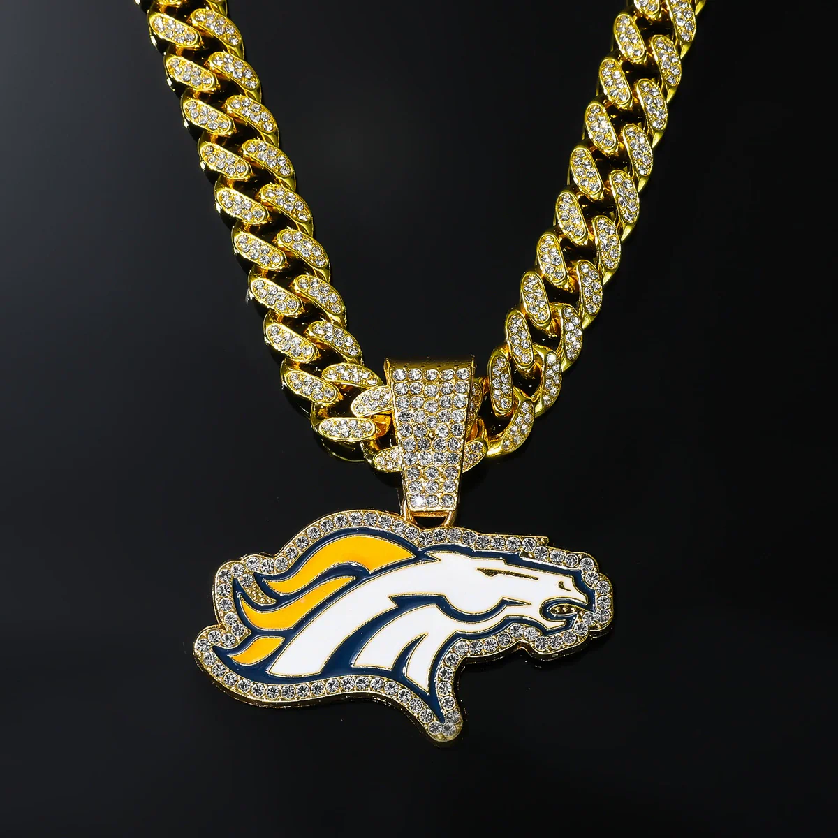 Alloy Geometric Animal Wolf Pendant Cuban Chain Necklace For Men With Diamond - Image 2