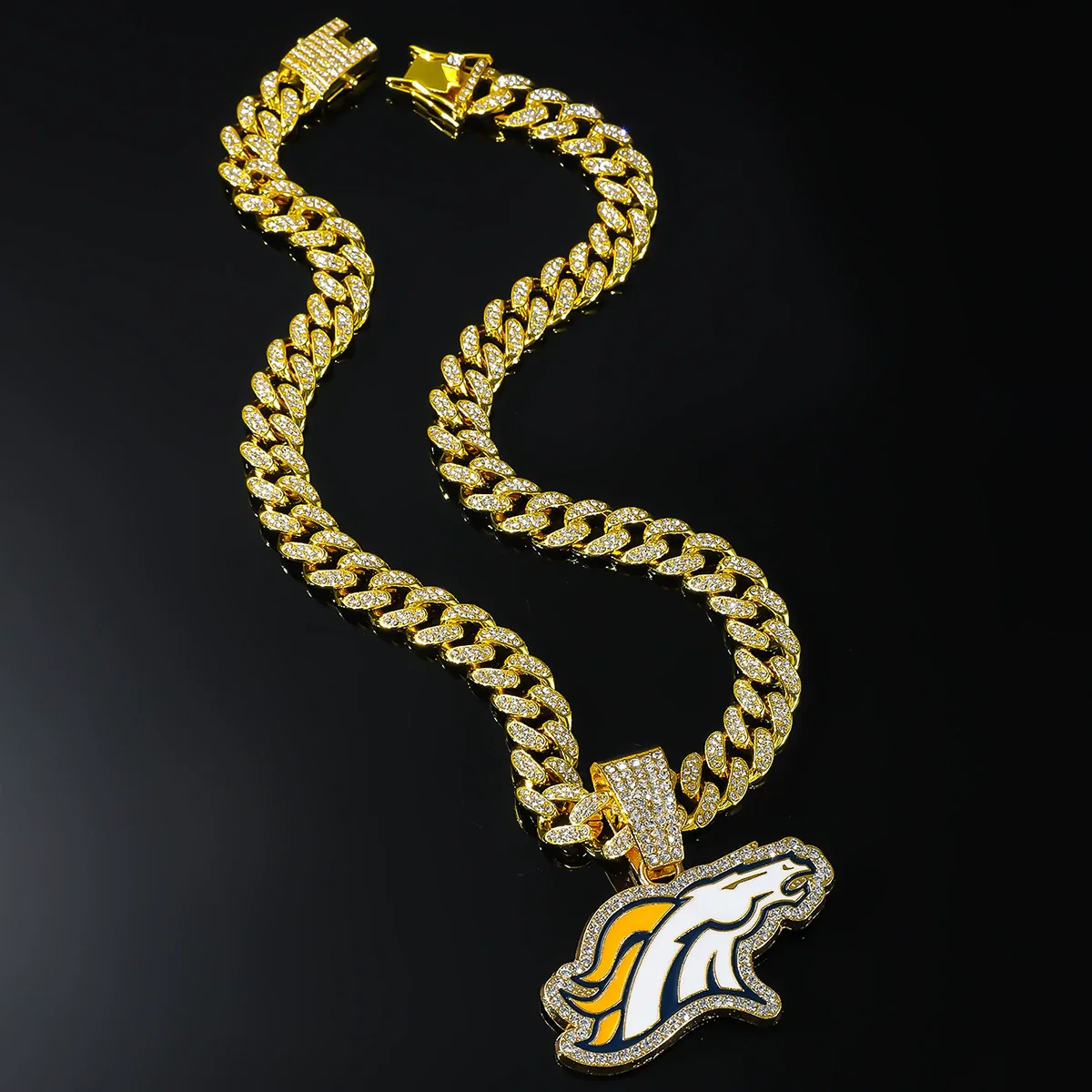 Alloy Geometric Animal Wolf Pendant Cuban Chain Necklace For Men With Diamond - Image 5