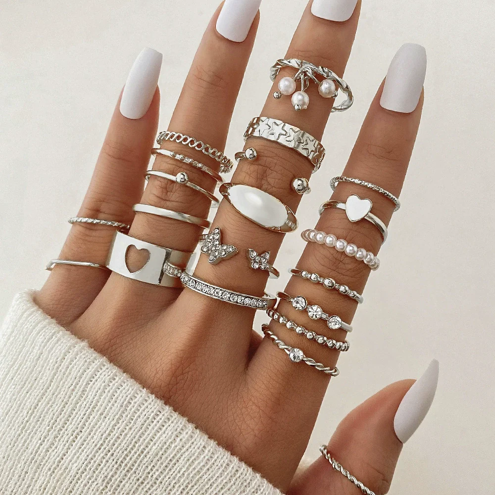 Alloy Geometric Black Butterfly Diamond Pearl Ring Dripping Oil Highend Unisex - Image 21