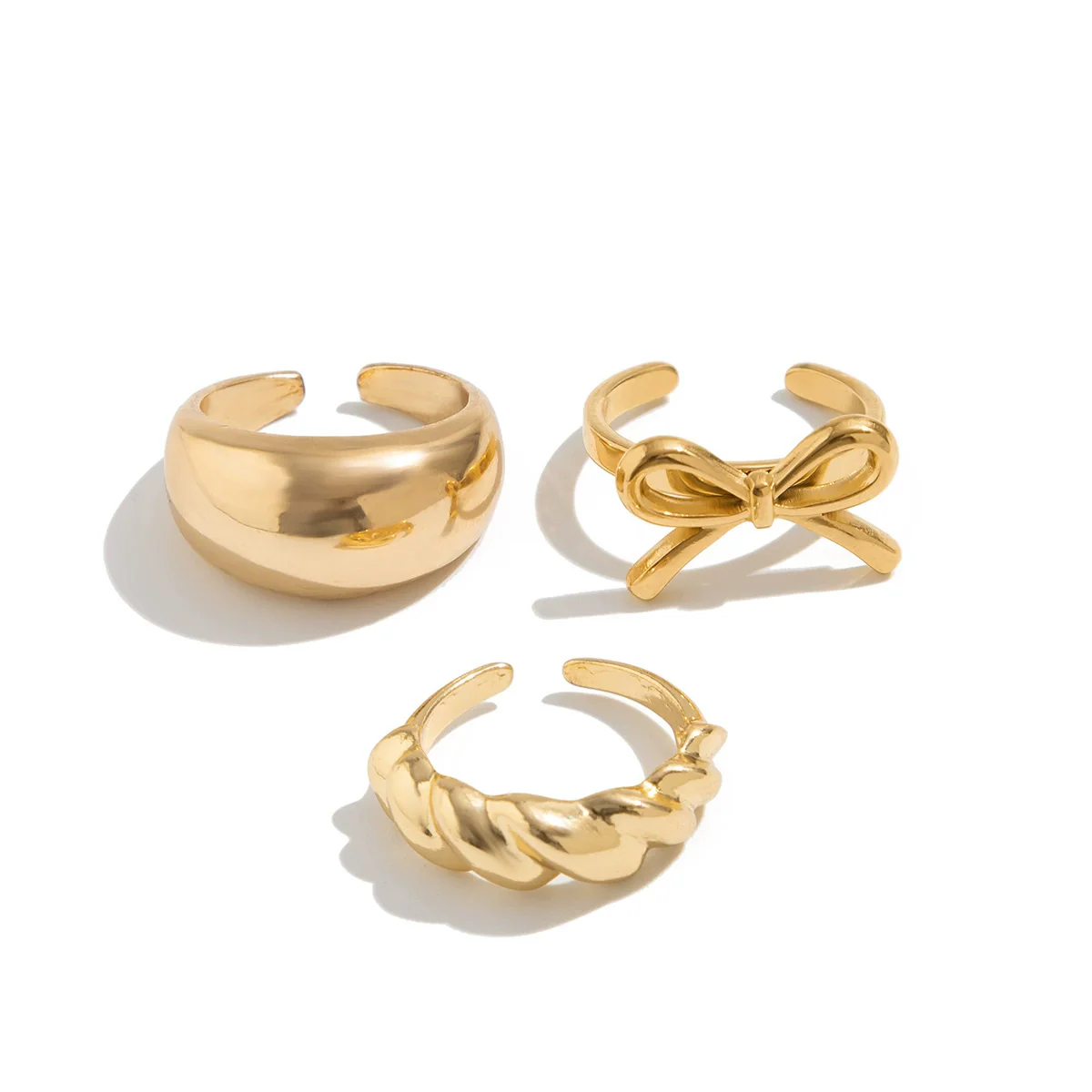 Alloy Geometric Bow Opening Finger Ring For Women With Electroplating Design - Image 5
