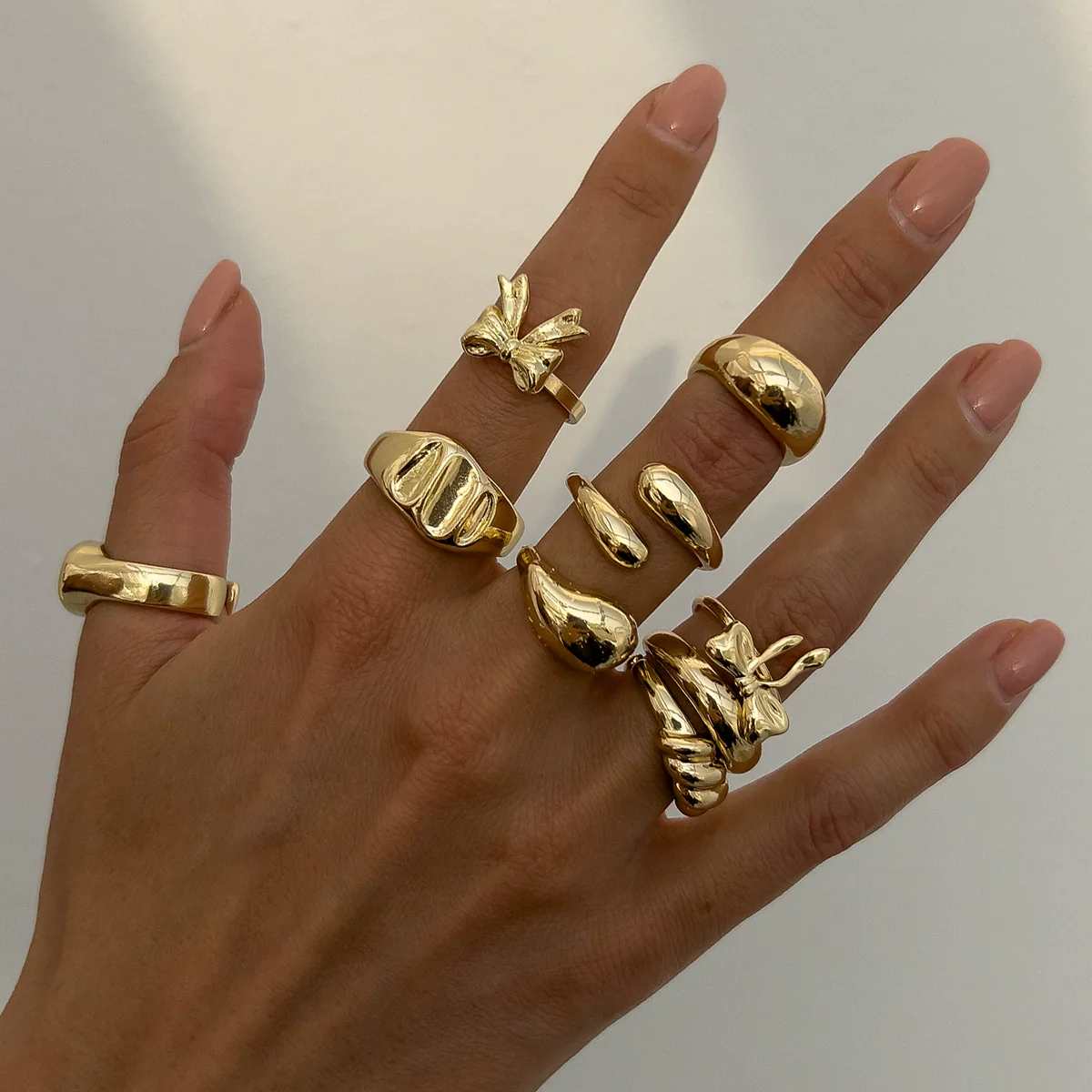 Alloy Geometric Bow Pattern Electroplated Ring Set For Women