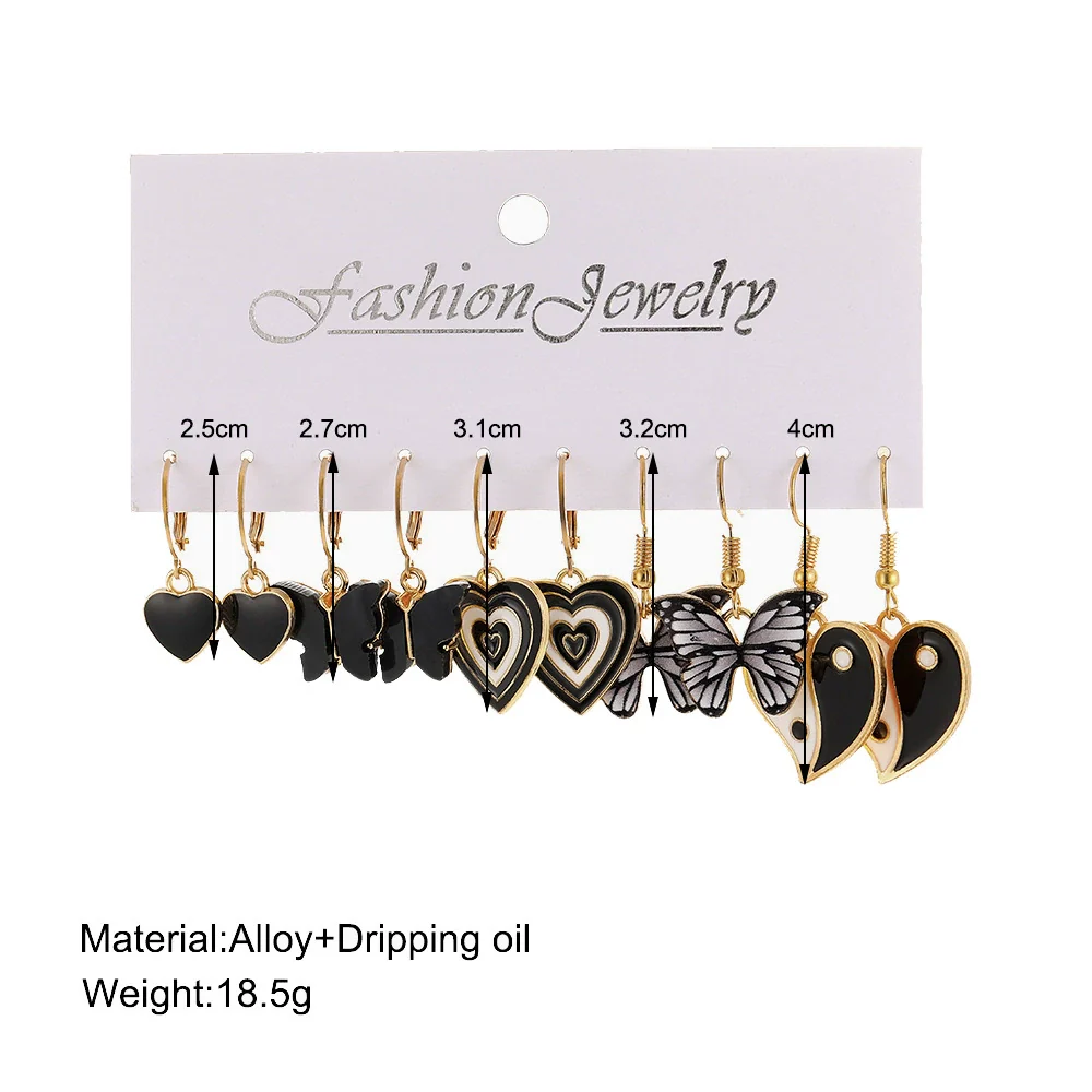 Alloy Geometric Butterfly And Peach Heart Pendant Earrings With Electroplating - Image 2